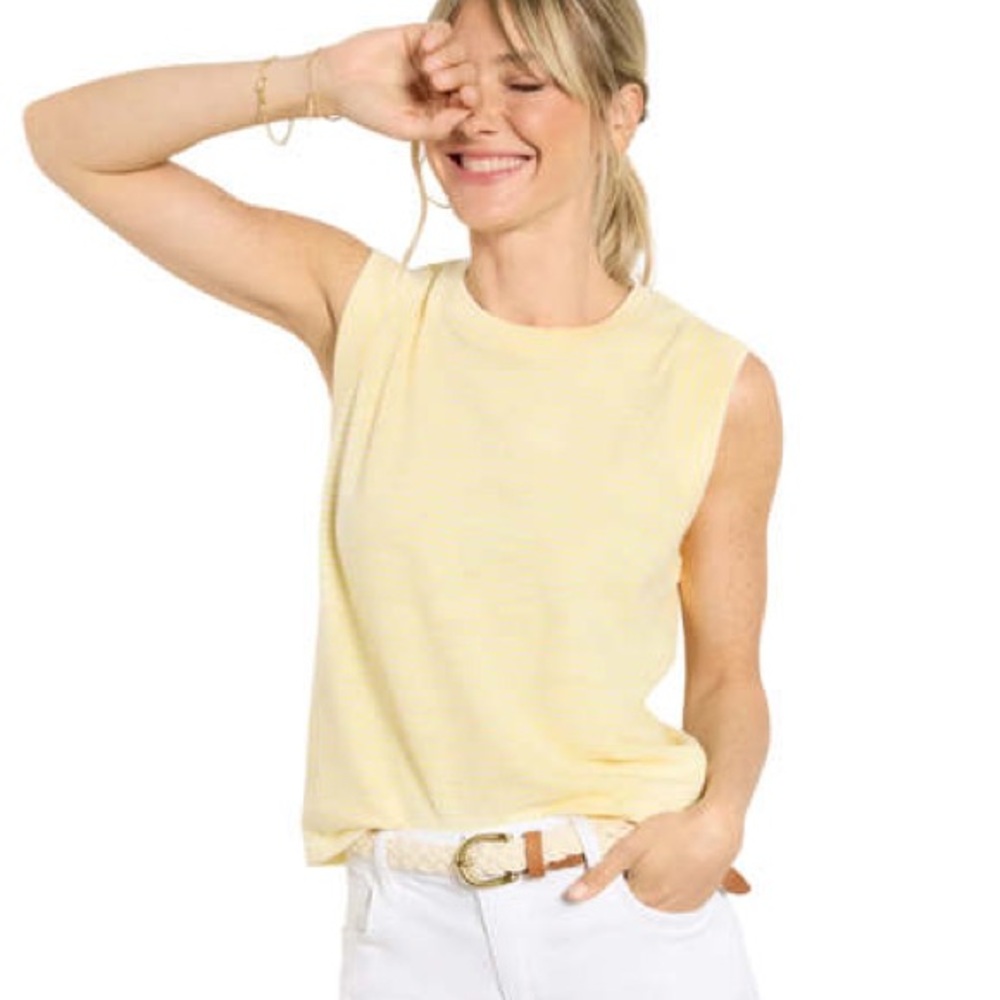 Faherty Sunwashed Slub Sleeveless Yellow Striped Tank Top